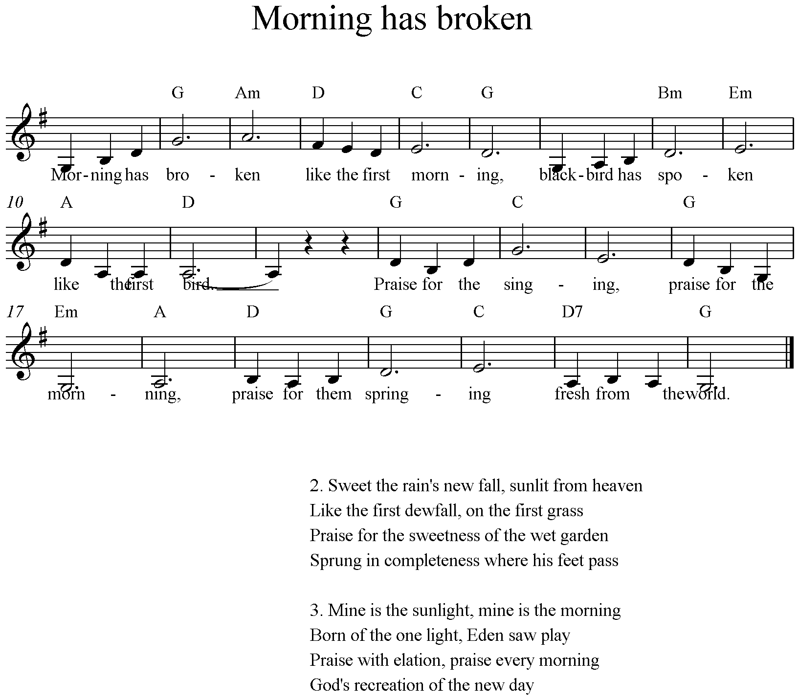 Morning has broken, G-Major, low, clarinet